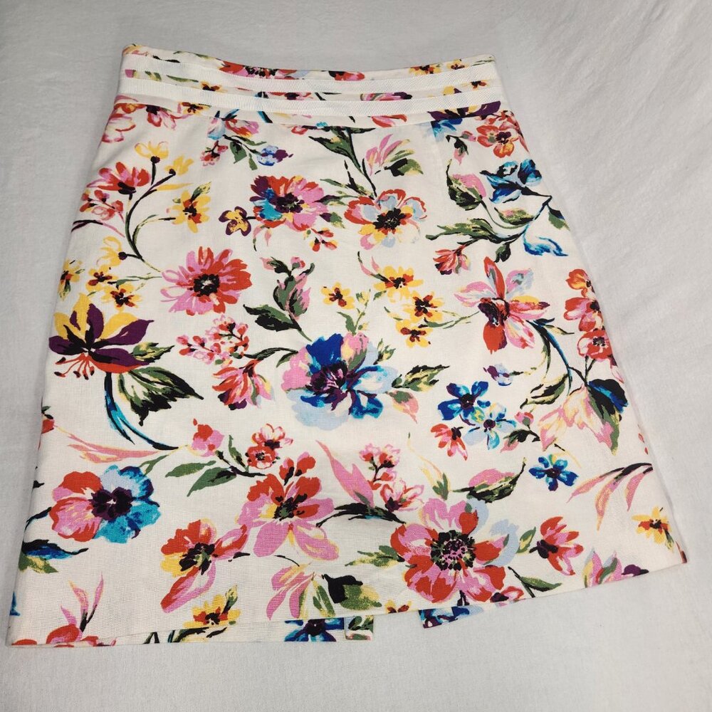 ISABELLA DeMARCO Feminine Romantic Linen Blend Ivory Floral Print Skirt Size 12. - Picture 5 of 16